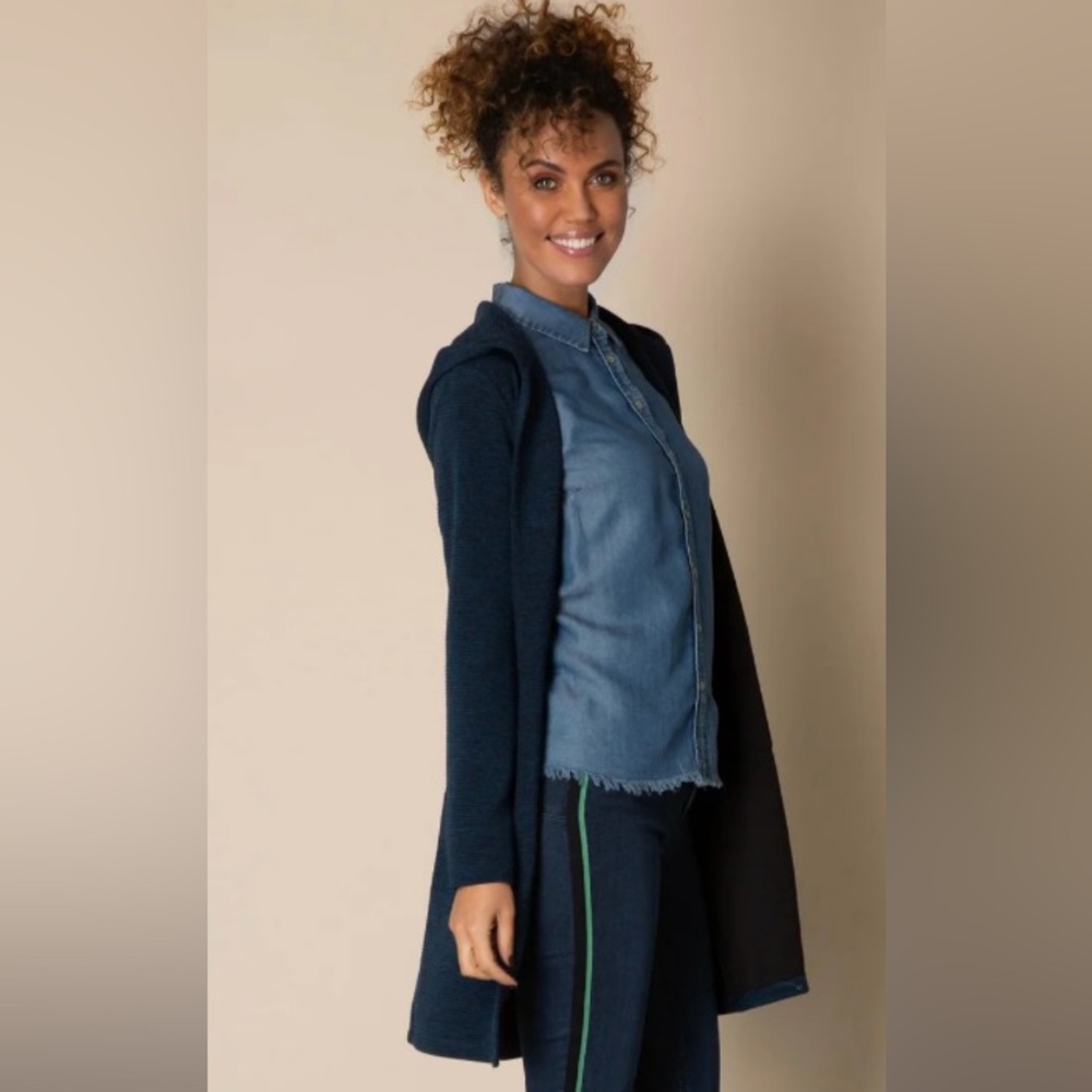 YEST Women's Blue Long Cardigan Jacket‎ Casual Hooded Stretch Travel Athletic 10